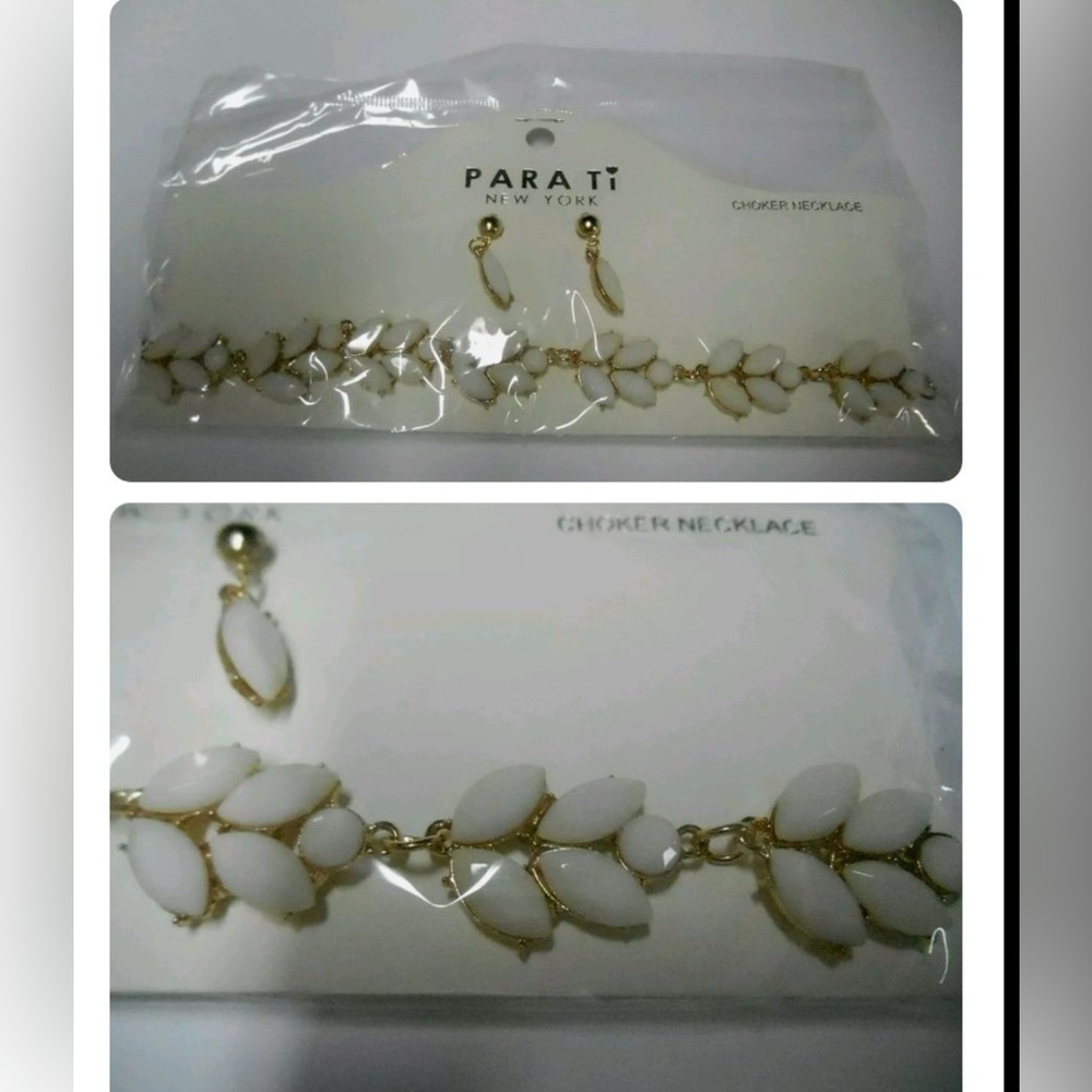 Gold &White Jewelry QUALITY OFF WHITE CHOKER NECKLACE & EARRING SETS NW VINTAGE